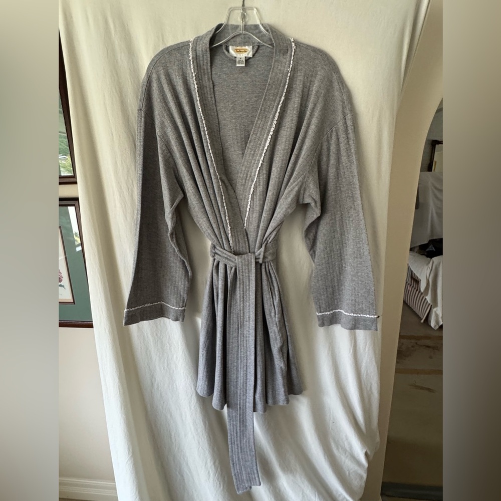 Talbots Gray Plush Wrap Robe with Shawl Collar